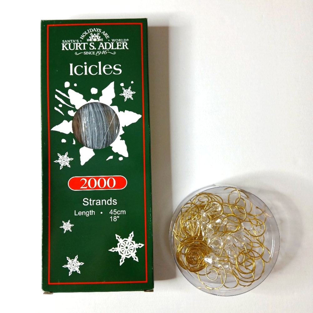 Kurt Adler Christmas Tree Decor Silver Icicles Tinsel with Ornament Bead Hooks